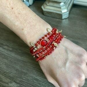 Bohemian Boho Stackable Stretch Bracelet Set Red